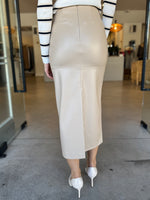 Load image into Gallery viewer, MIRA FAUX LEATHER MIDI SKIRT NATURAL
