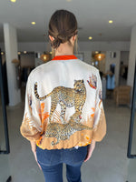 Load image into Gallery viewer, SILK BLEND LEOPARD BOMBER - ORANGE
