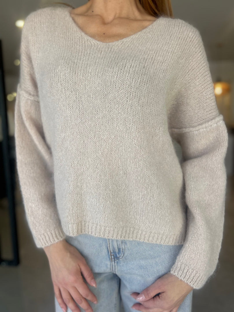 TROMBOLI V NECK KNIT - TAUPE