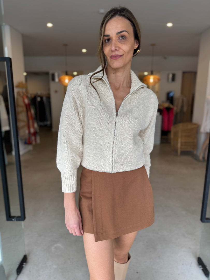 ELEVATION ZIP CARDI - IVORY