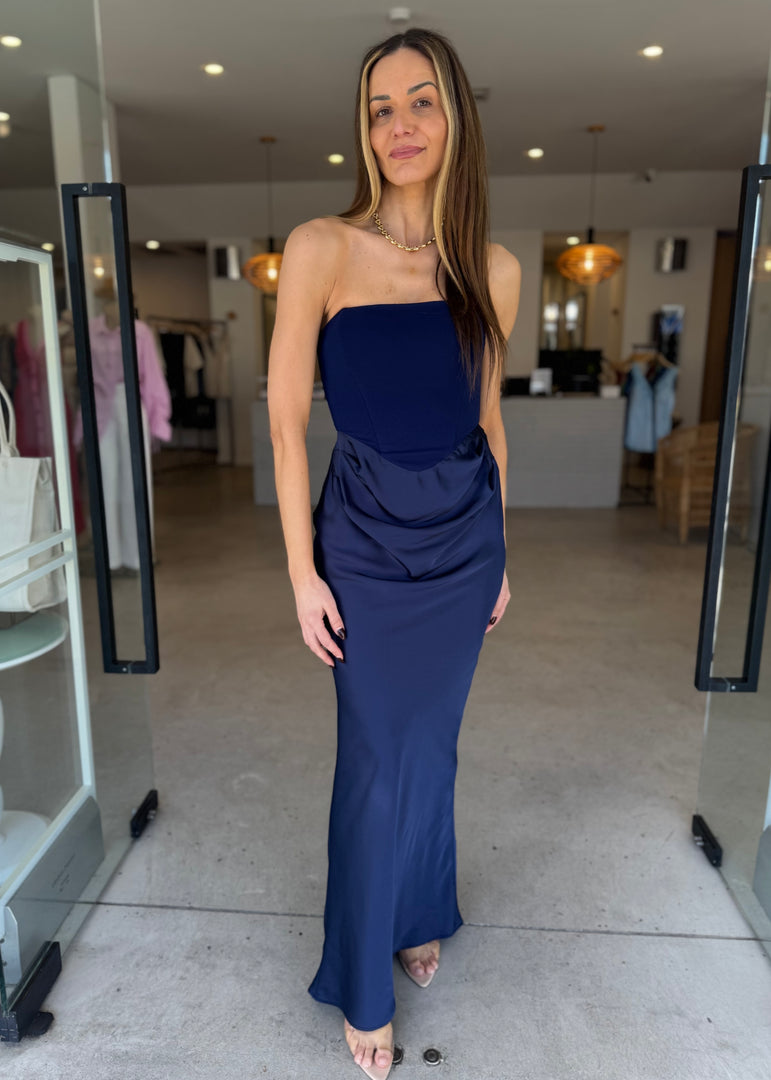 CHIARA STRAPLESS GOWN - NAVY