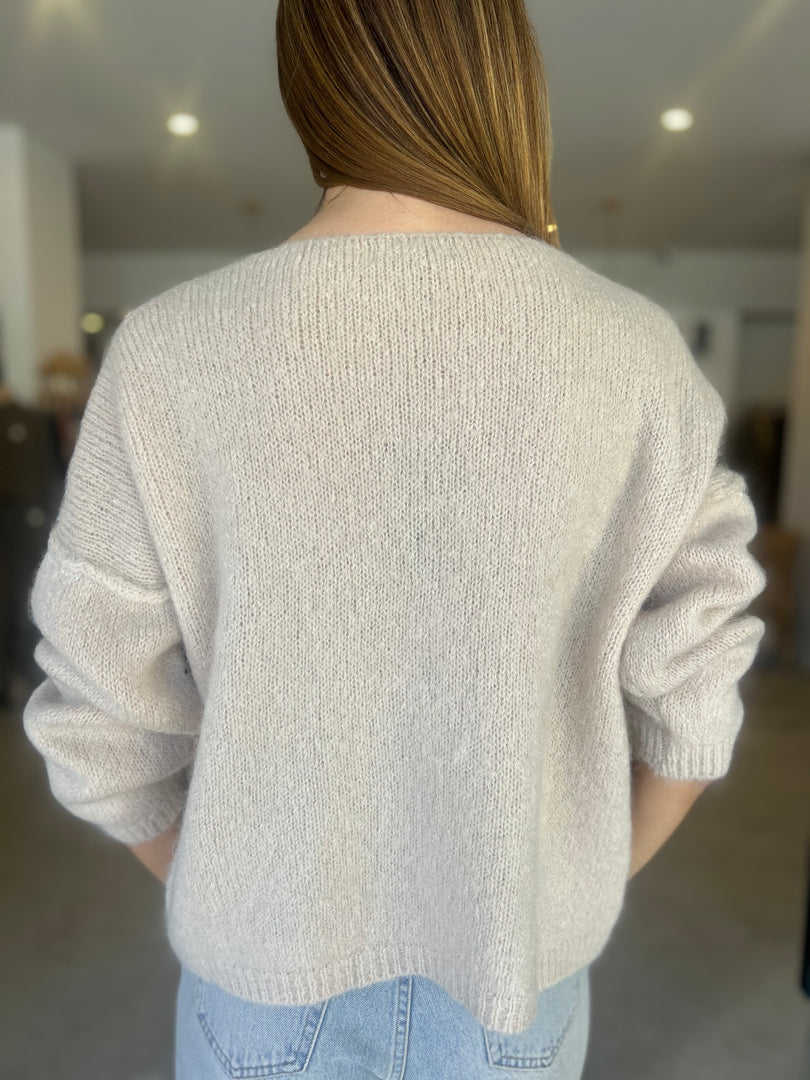 TROMBOLI V NECK KNIT - TAUPE