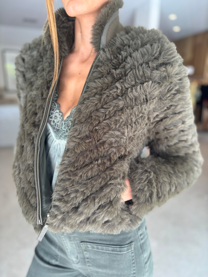 SYBIL FAUX FUR BOMBER JACKET