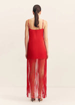 Load image into Gallery viewer, MORAYA FRINGE MAXI DRESS CHILLI
