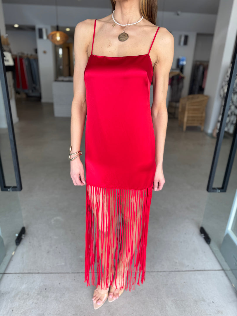 MORAYA FRINGE MAXI DRESS CHILLI