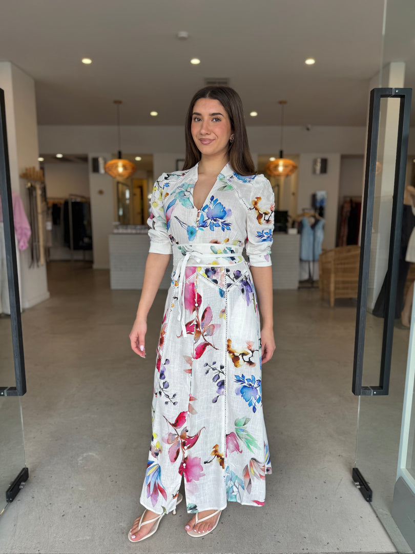 XENIA LINEN BLEND DRESS - PLUME