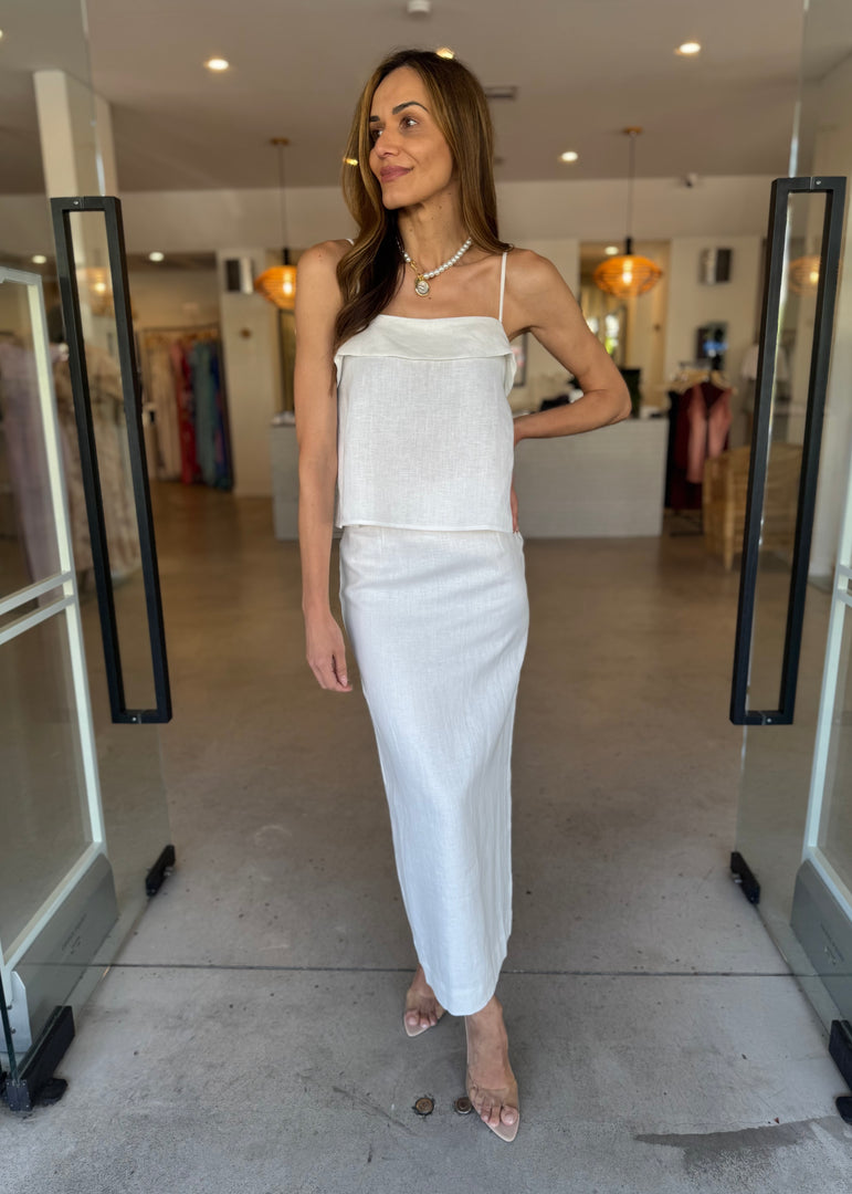 SADIE LINEN MAXI SKIRT - WHITE