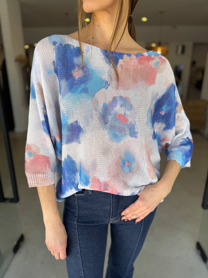 FLOWER PRINT KNIT - BLU ROYAL