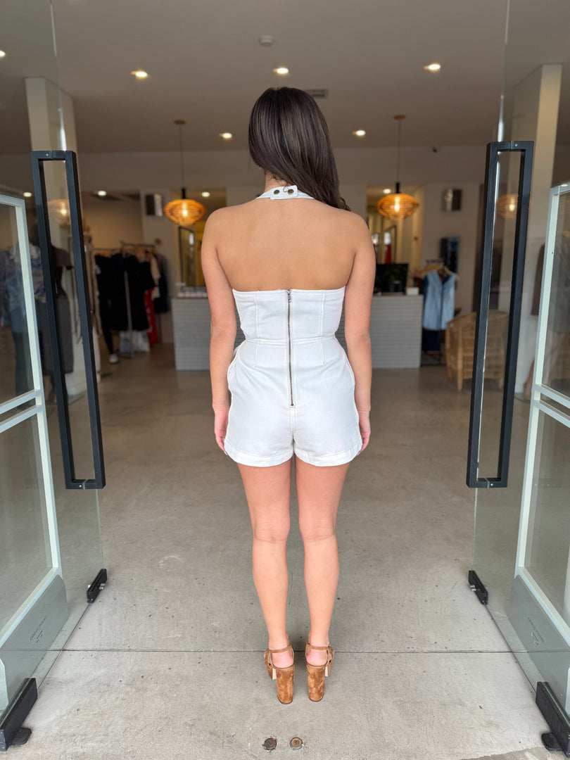 ATLAS DENIM PLAYSUIT - WHITE