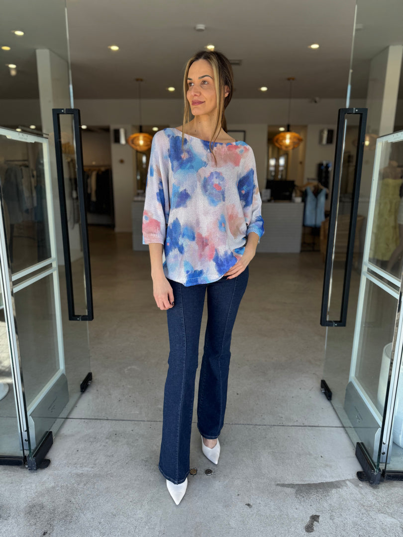 FLOWER PRINT KNIT - BLU ROYAL