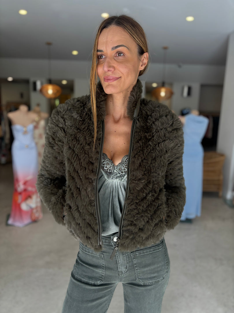 SYBIL FAUX FUR BOMBER JACKET