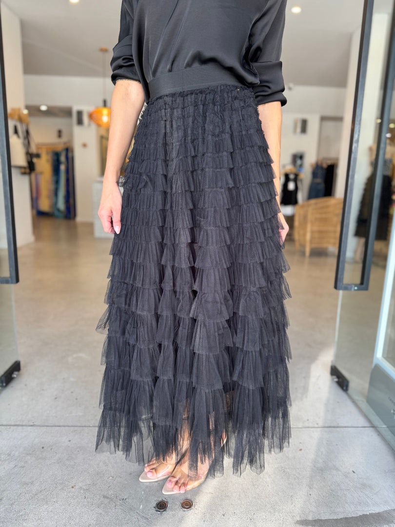 TULLE LONG SKIRT - BLACK