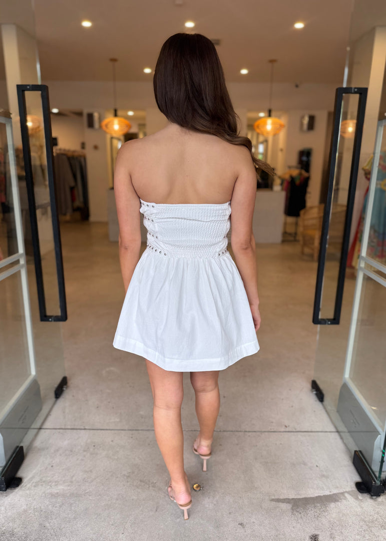 JENNY STUDDED MINI DRESS IVORY