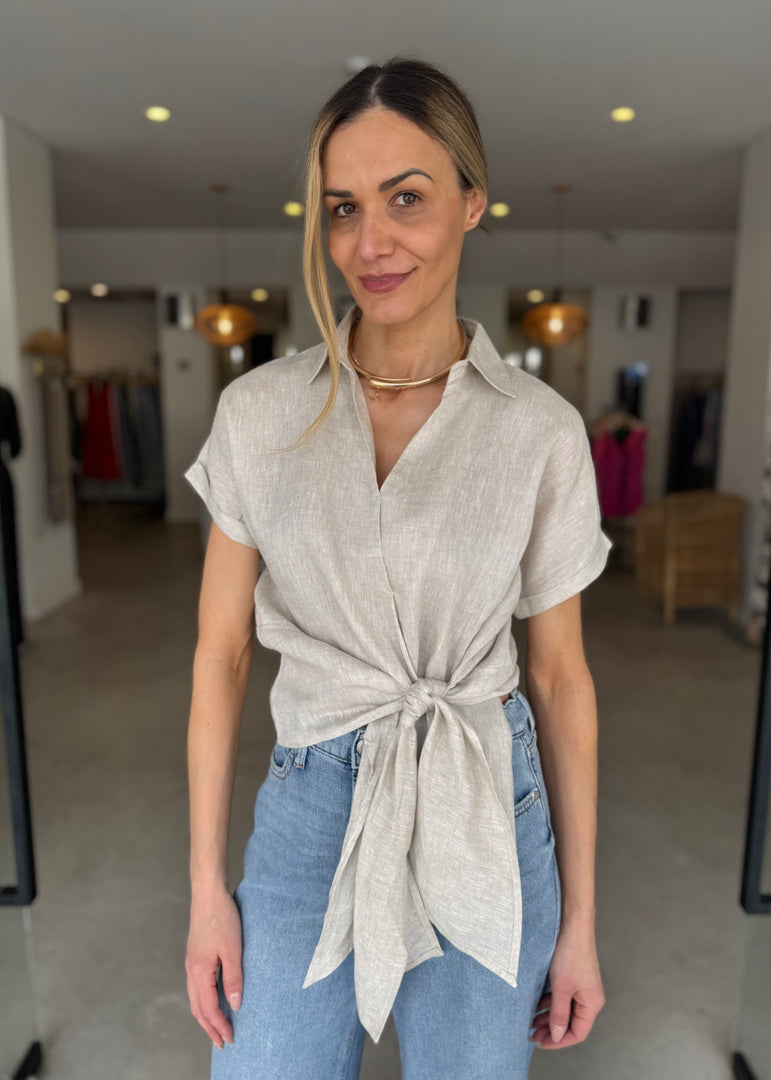 TALIA MID TIE BLOUSE NATURAL