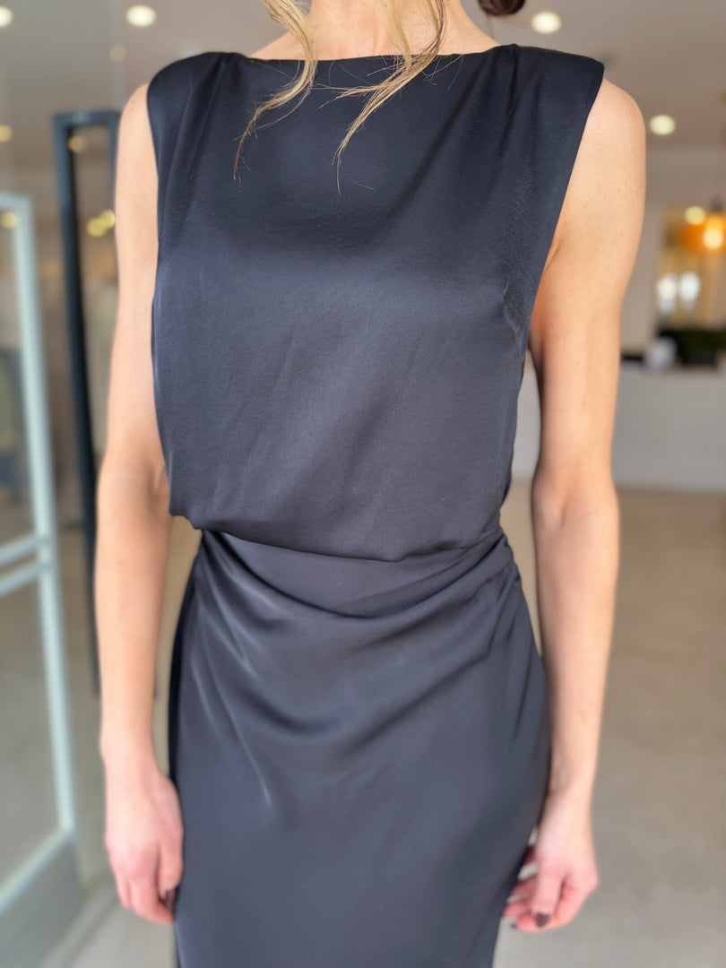 ROCKY SATIN DRESS - BLACK