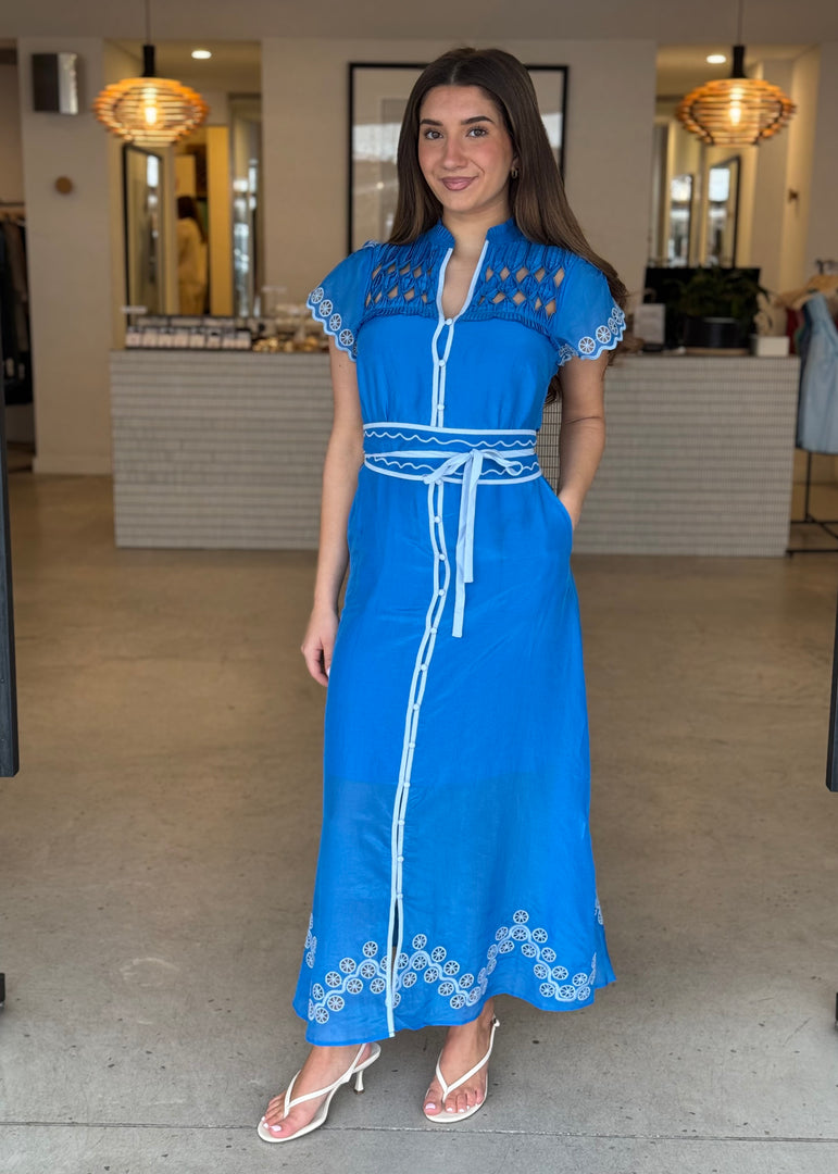 XANTHIA DIAMOND SMOCK DRESS - BLUE