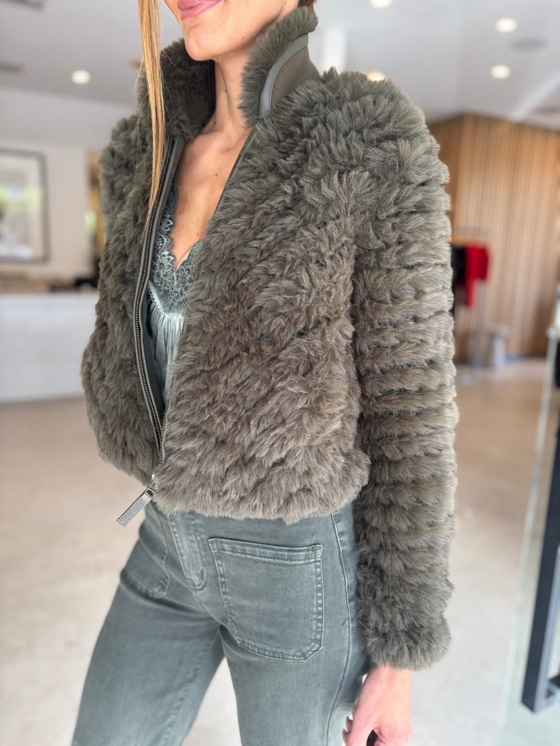 SYBIL FAUX FUR BOMBER JACKET