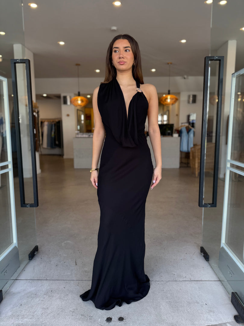 CASCADA DRAPED DRESS BLACK