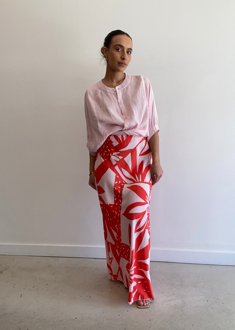 TATE MIDI SKIRT CORAL PINK