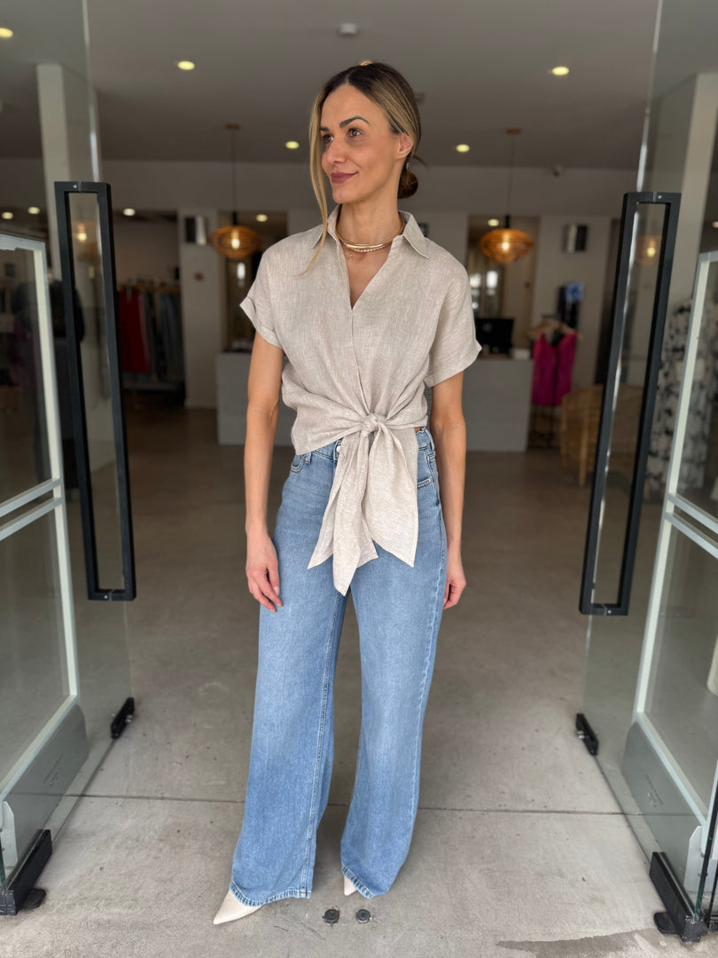 TALIA MID TIE BLOUSE NATURAL