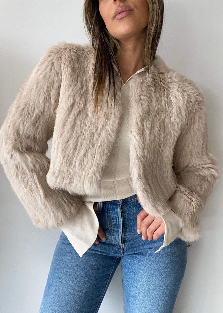 LOLA CROP FUR JACKET - OATMEAL