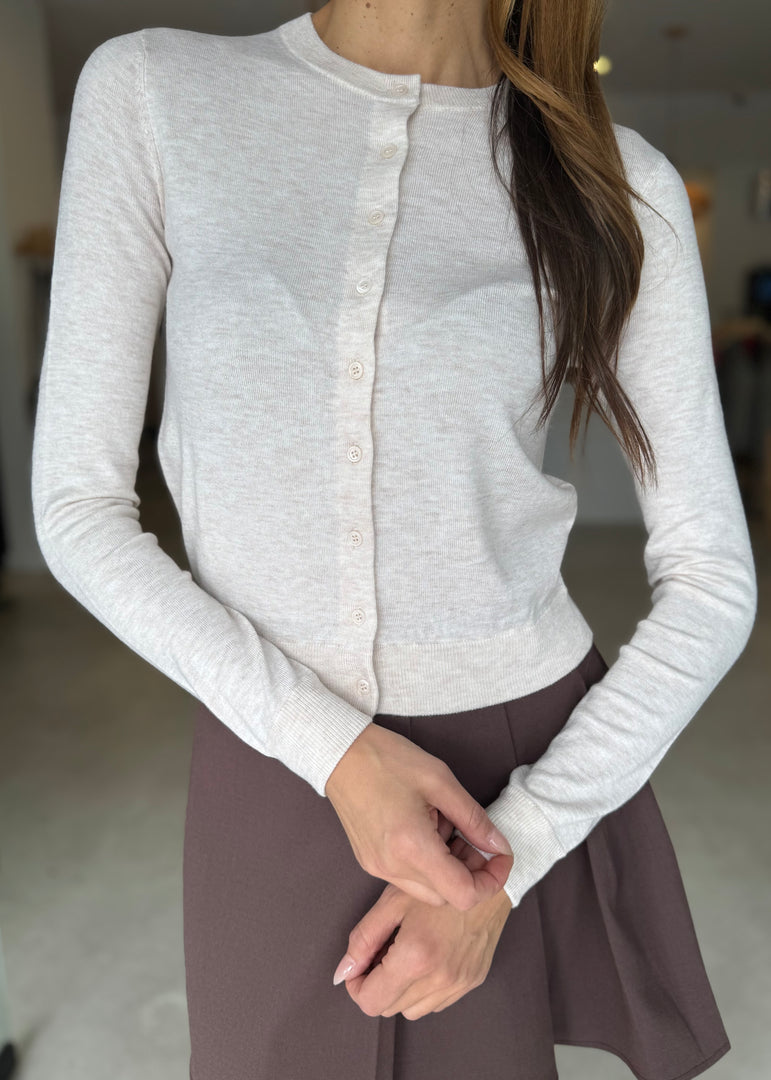 RAE KNIT CARDI - CREAM MARLE