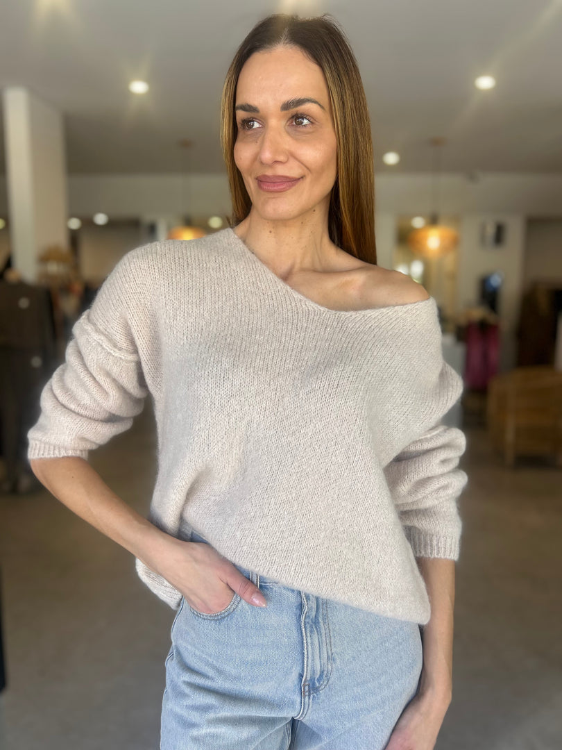TROMBOLI V NECK KNIT - TAUPE