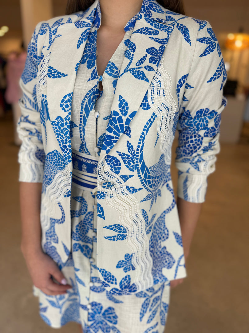 LEANDRO LACE TRIM BLAZER - MOSAIC