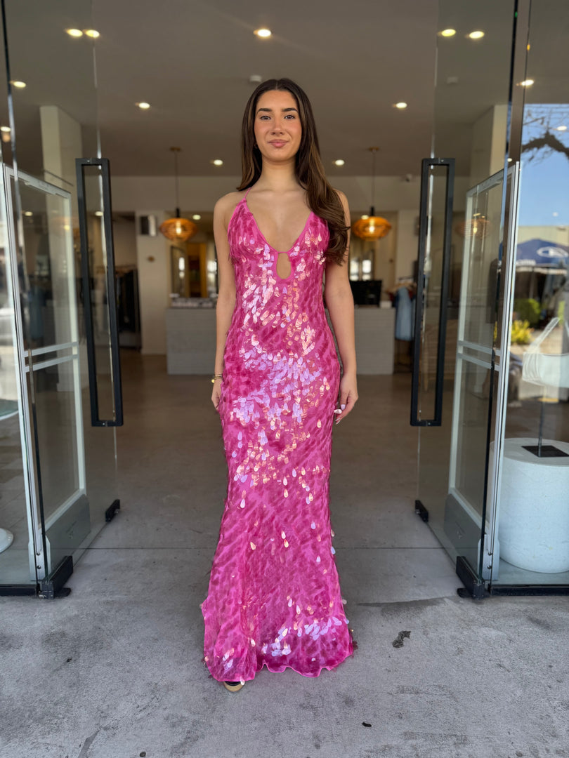 SAPPHIRE SEQUIN MAXI DRESS FUCHSIA
