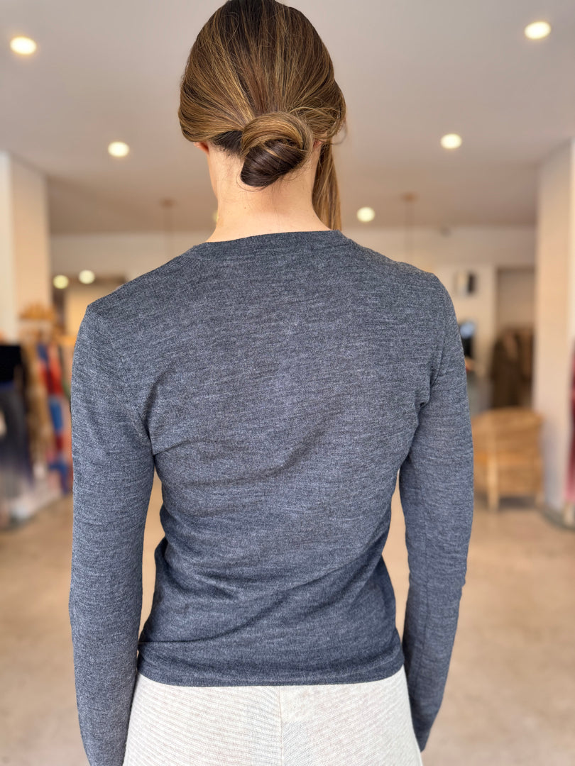 MAINE LS MERINO TOP - CHARCOAL