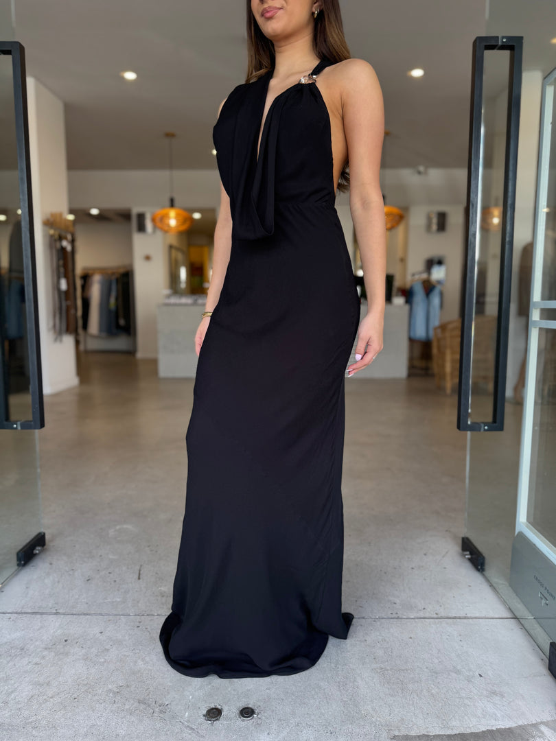 CASCADA DRAPED DRESS BLACK