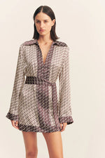 Load image into Gallery viewer, MONOGRAM SILK MINI DRESS ESPRESSO
