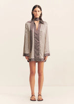 Load image into Gallery viewer, MONOGRAM SILK MINI DRESS ESPRESSO
