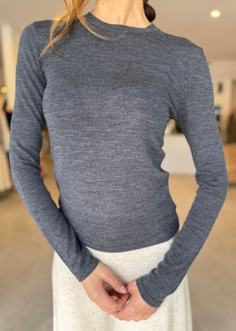 MAINE LS MERINO TOP - CHARCOAL