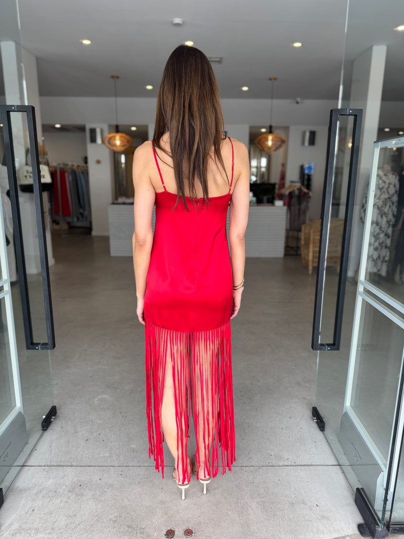 MORAYA FRINGE MAXI DRESS CHILLI