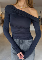 Load image into Gallery viewer, TILLIE DRAPE TOP BLACK
