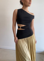 Load image into Gallery viewer, SERENE ASYM MAXI DRESS BLK/STRAW