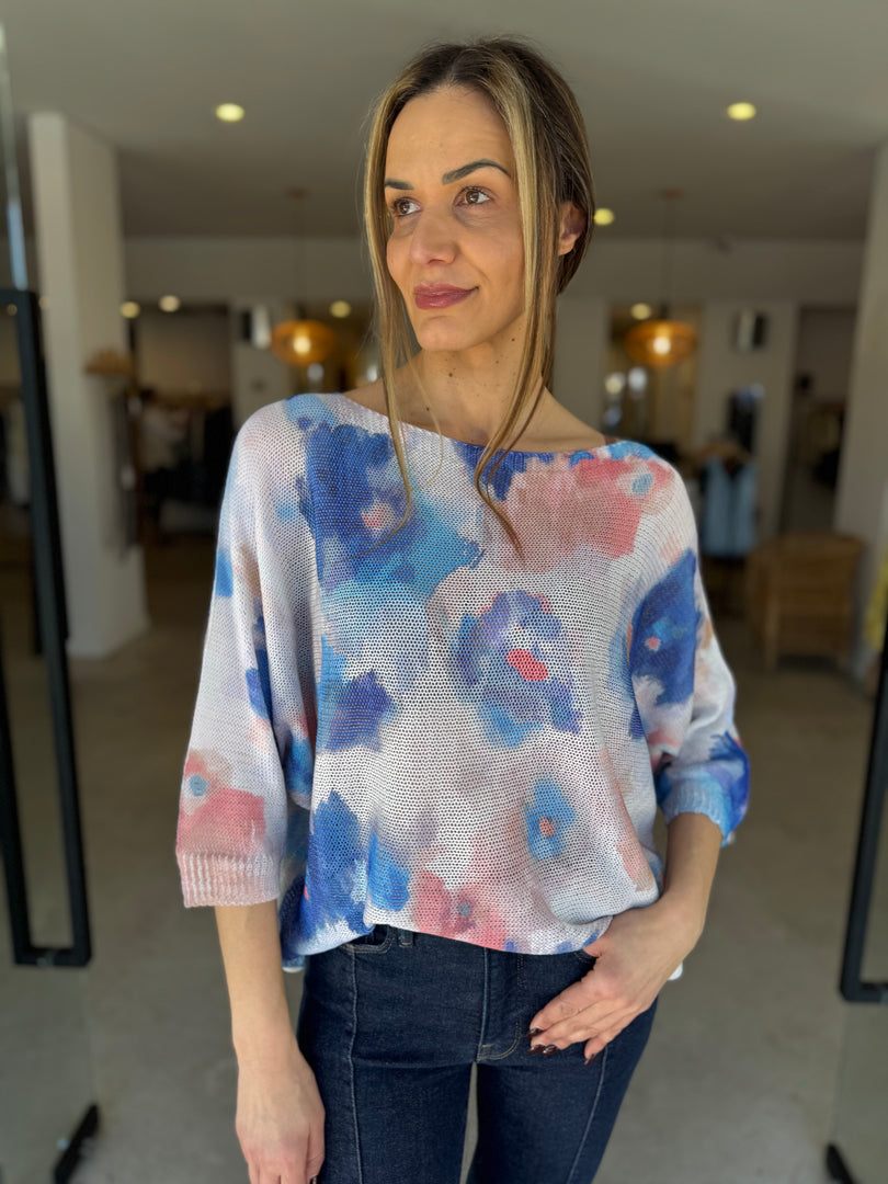 FLOWER PRINT KNIT - BLU ROYAL