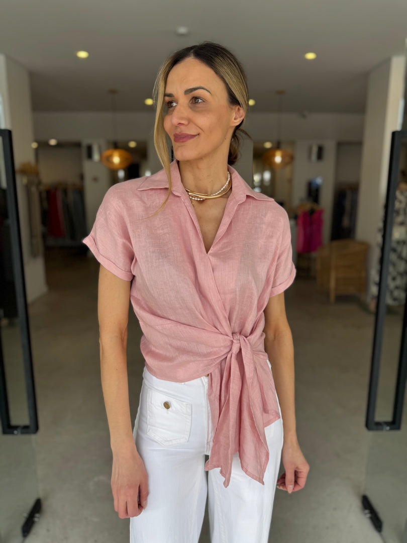 TALIA MID TIE BLOUSE DUSTY PINK
