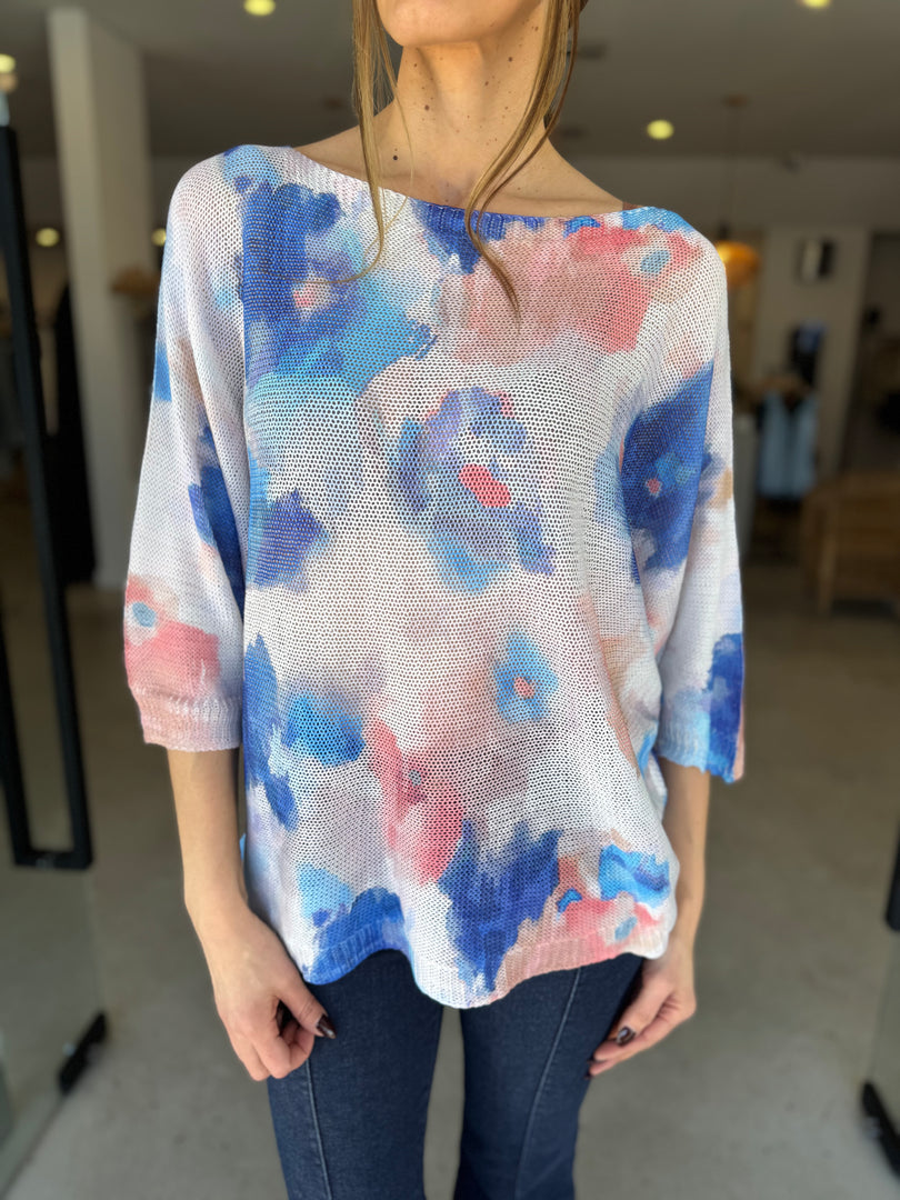FLOWER PRINT KNIT - BLU ROYAL