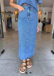 ALDEN DENIM MAXI SKIRT BLUE