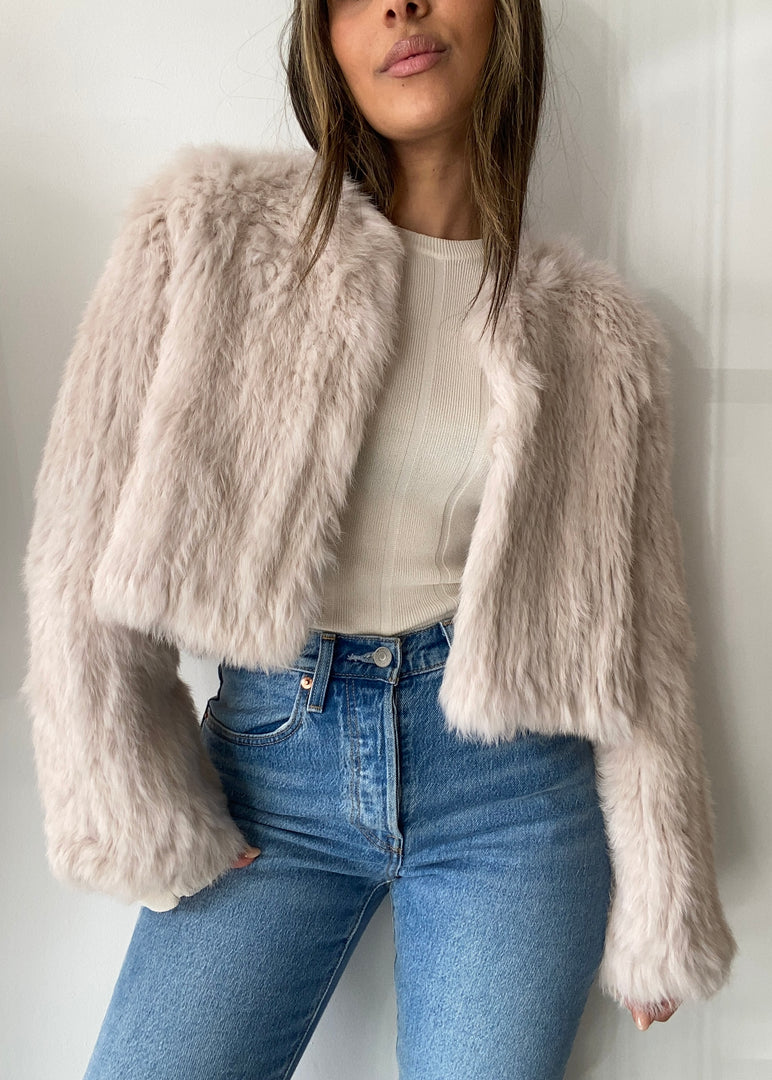 LOLA CROP FUR JACKET - STONE