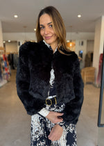 Load image into Gallery viewer, LOLA CROP FUR JACKET - BLACK
