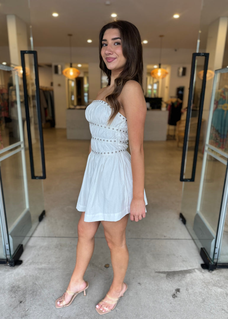 JENNY STUDDED MINI DRESS IVORY