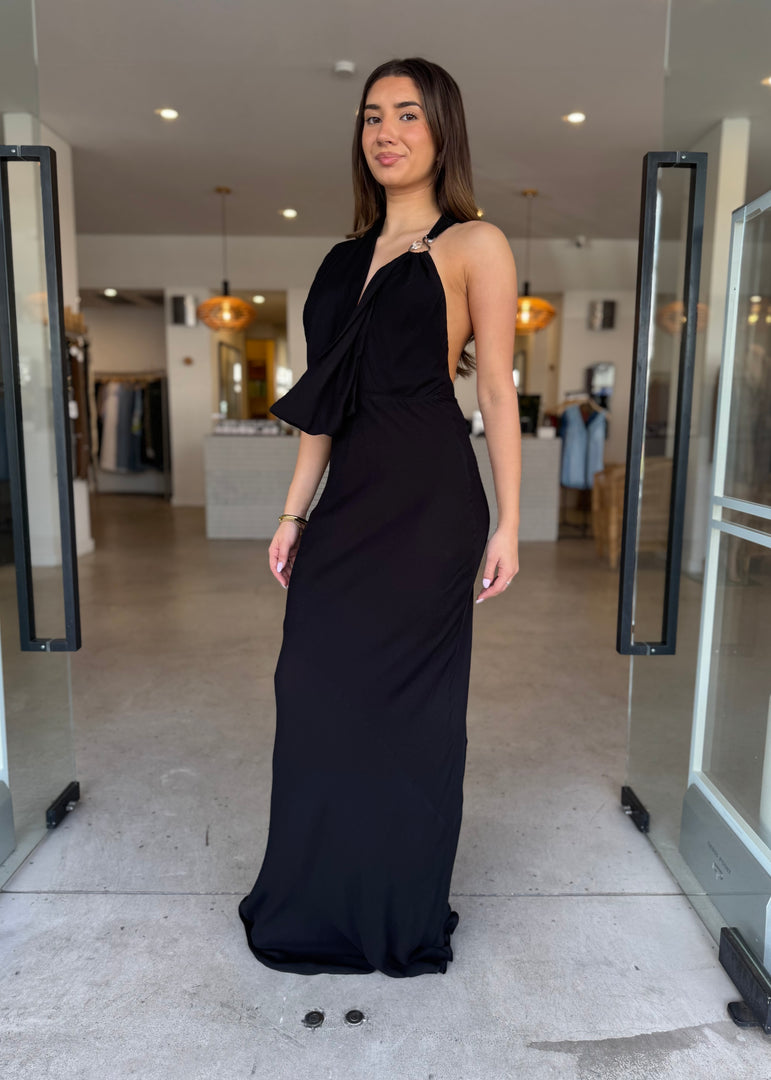 CASCADA DRAPED DRESS BLACK