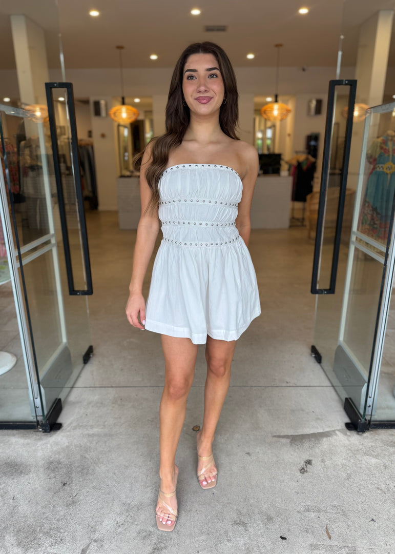 JENNY STUDDED MINI DRESS IVORY
