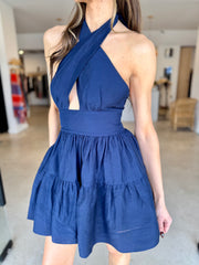 CELESTE HALTER MINI DRESS - MIDNIGHT