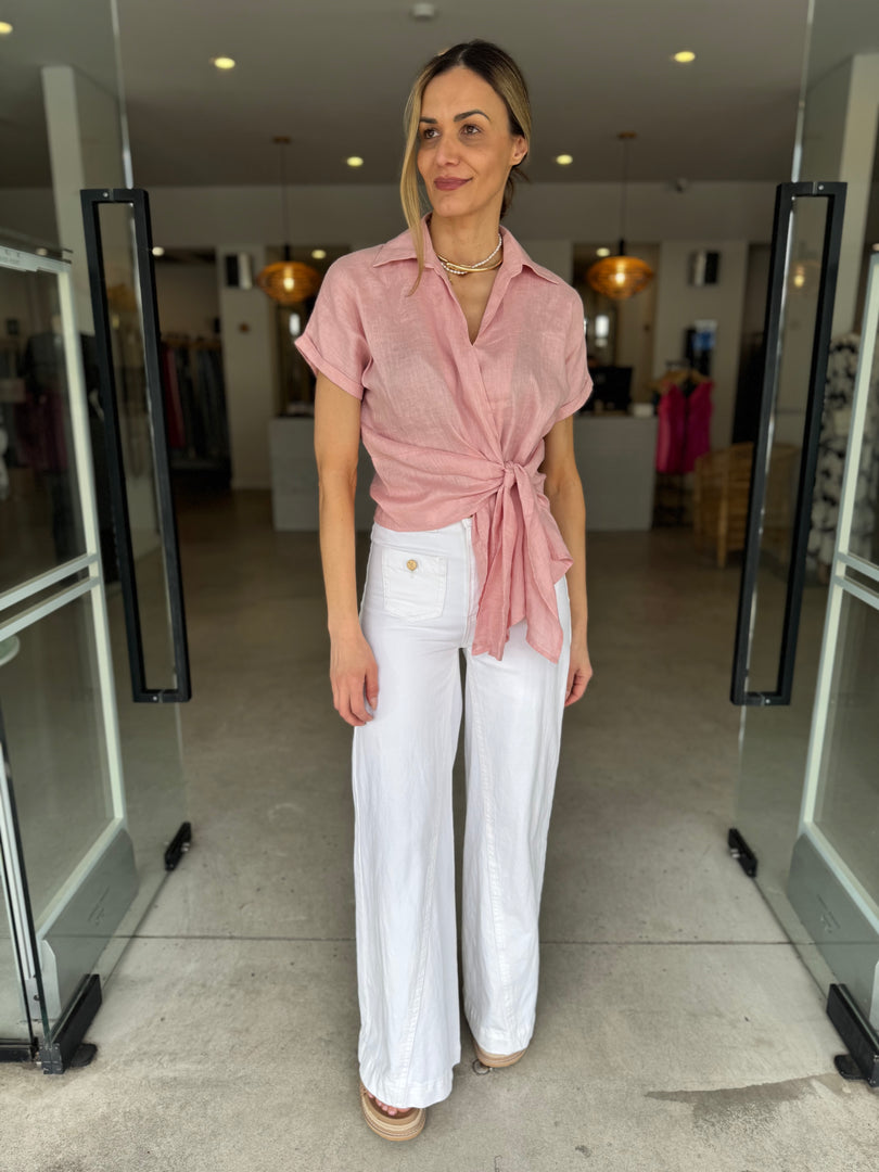 TALIA MID TIE BLOUSE DUSTY PINK