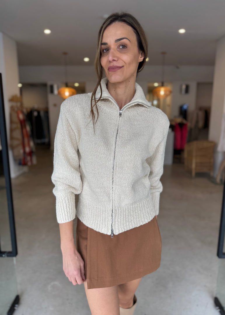 ELEVATION ZIP CARDI - IVORY