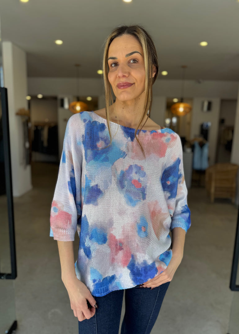 FLOWER PRINT KNIT - BLU ROYAL